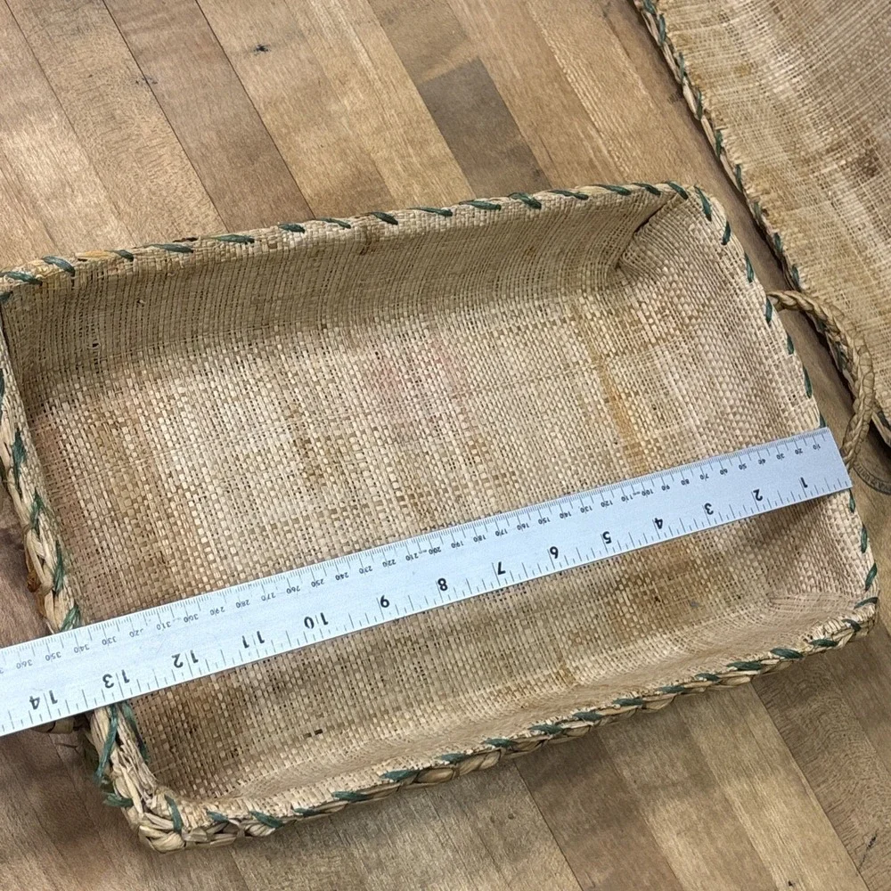 Vintage 60s 70s Raffia Floral Nesting Baskets Set 3 Boho Decor AS IS